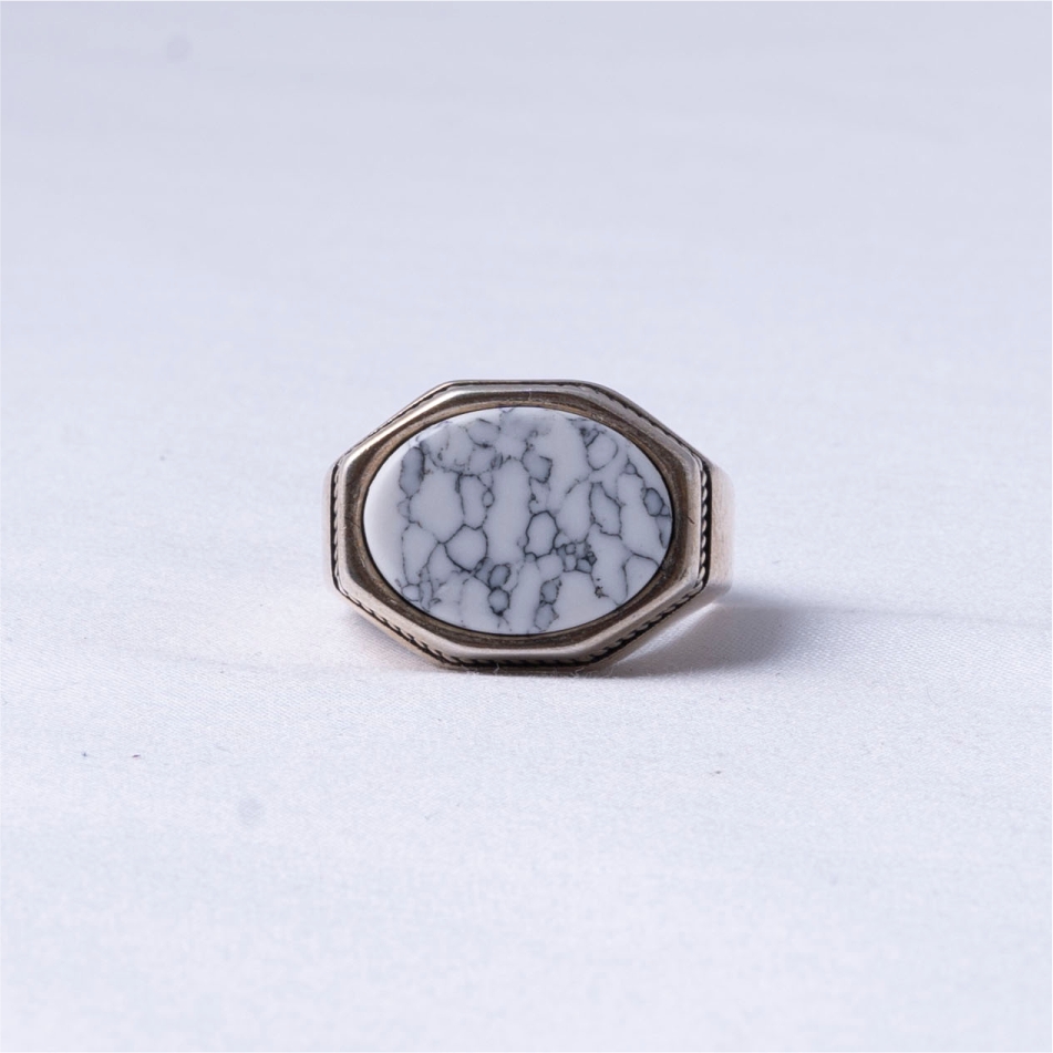 White Marble Stone 925 Silver Ring