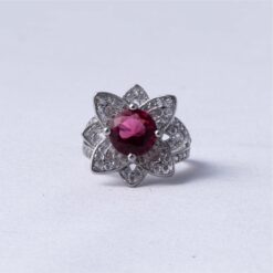 Ruby Flower Design 925 Silver Ring
