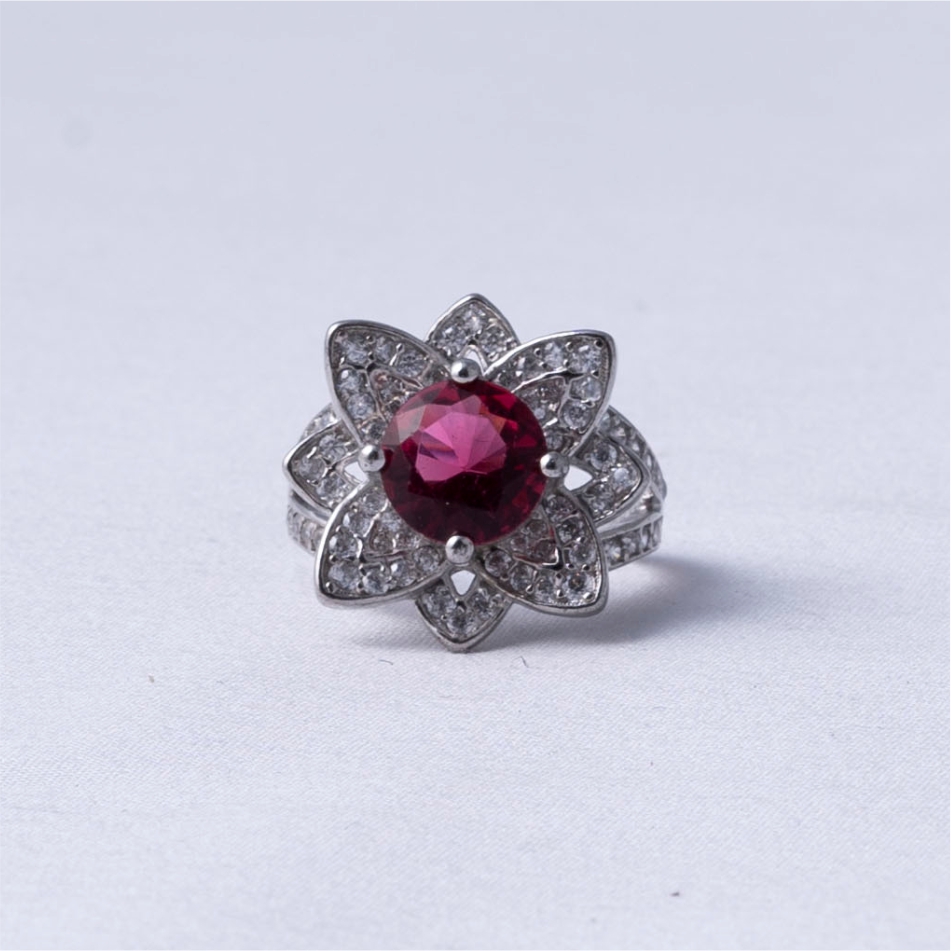 Ruby Flower Design 925 Silver Ring
