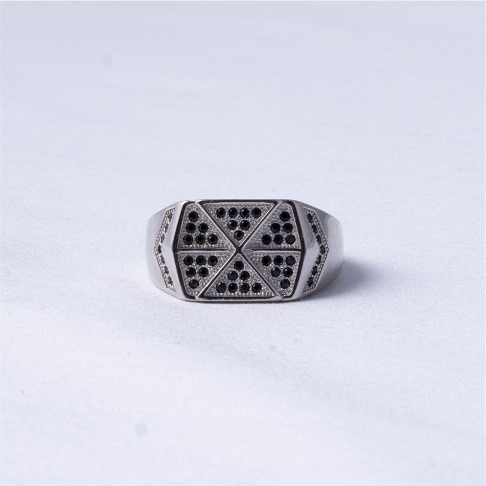 Black Stone Geometric 925 Silver Ring