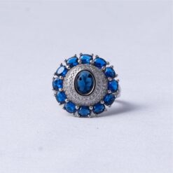 Blue Halo Cluster 925 Silver Ring