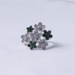 Floral Cluster Green Stone 925 Silver Ring