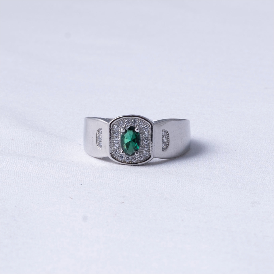 Emerald Halo Signet 925 Silver Ring