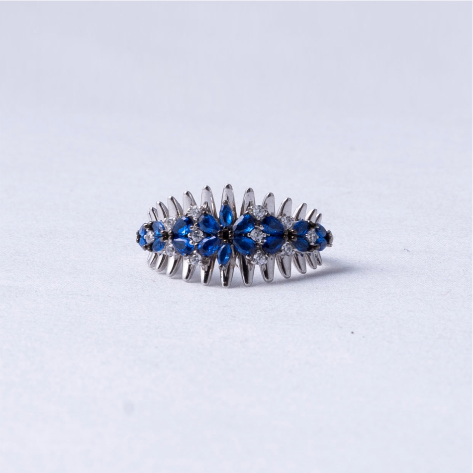 Blue Floral Designer 925 Silver Ring