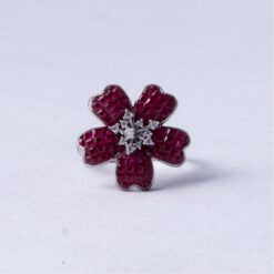 Ruby Red Floral Statement 925 Silver Ring