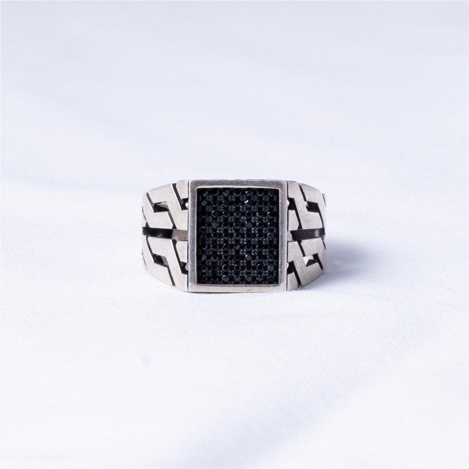 Midnight Grid Signet Men Ring