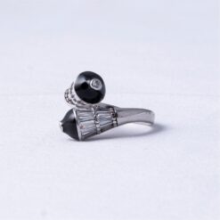 Black Stone Designer Open 925 Silver Ring