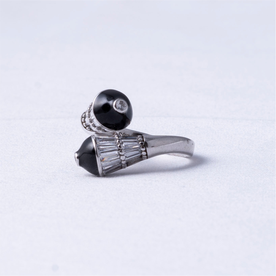 Black Stone Designer Open 925 Silver Ring