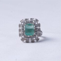 Mint Green Emerald Cut Stone 925 Silver Statement Ring