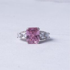 Pink Emerald Cut Stone 925 Silver Ring