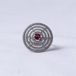 Ruby Stone Concentric Halo 925 Silver Ring