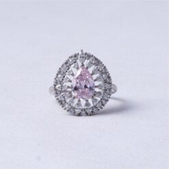 Pink Pear Cut Halo 925 Silver Ring
