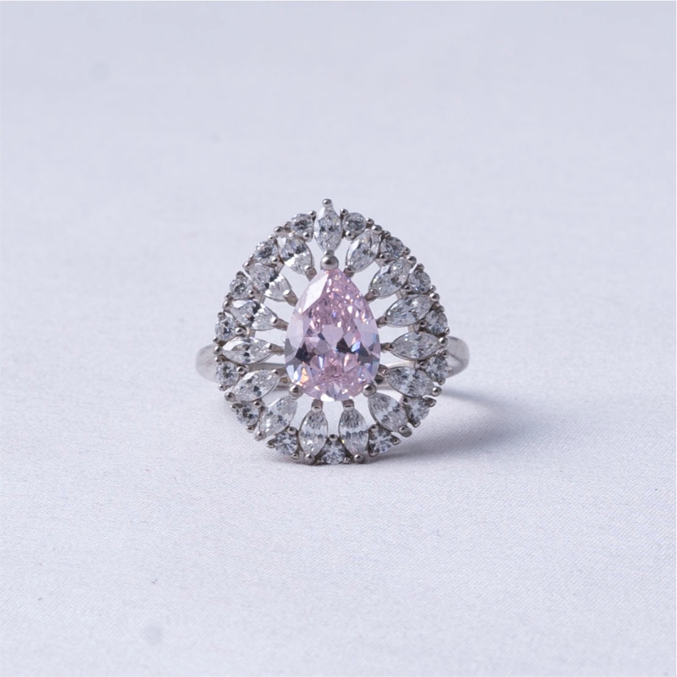 Pink Pear Cut Halo 925 Silver Ring