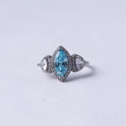 Sky Blue Marquise Stone Halo 925 Silver Ring
