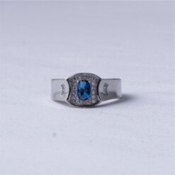 Blue Sapphire Halo Silver Ring