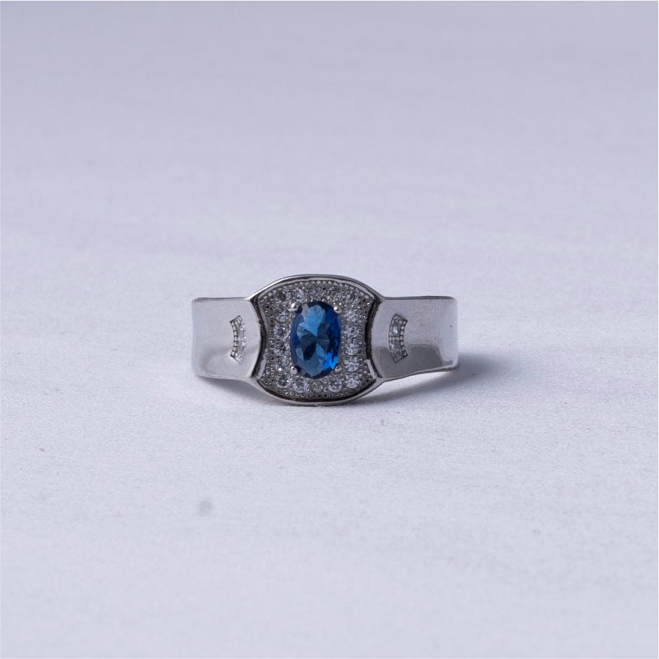 Blue Sapphire Halo Silver Ring