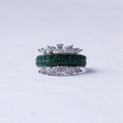 Green Floral Crystal 925 Silver Ring