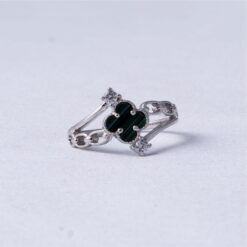 Green Clover Open Design 925 Silver Ring