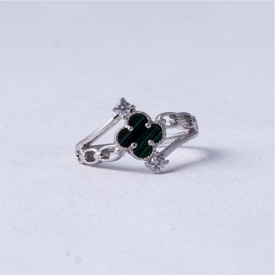 Green Clover Open Design 925 Silver Ring