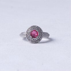 Ruby Round Halo 925 Silver Ring