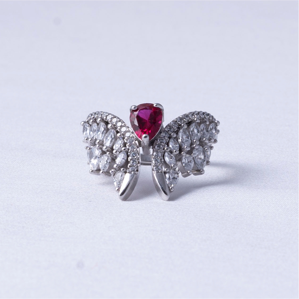 Ruby Butterfly Design 925 Silver Ring