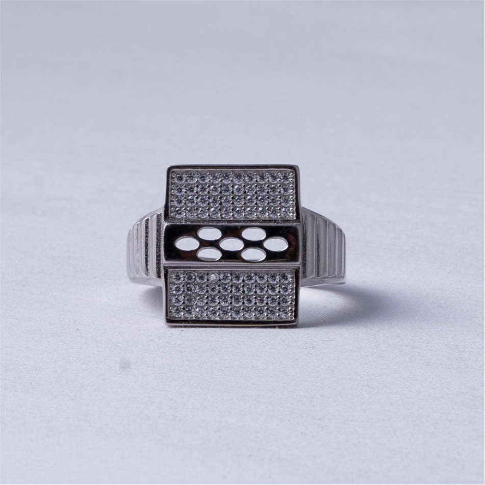 Dual Panel CZ Silver Ring