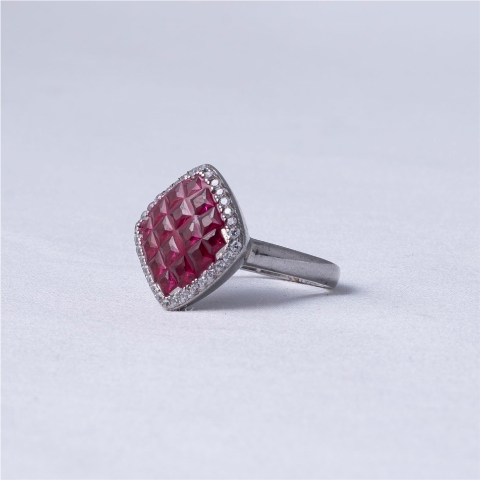 Ruby Red Cushion Halo Statement Ring - Image 3