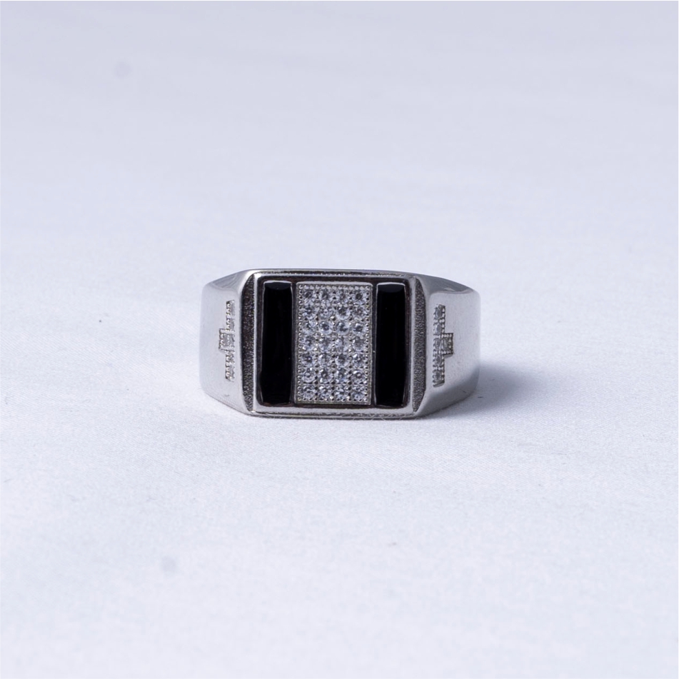 Black Onyx & CZ Rectangular Signet Ring