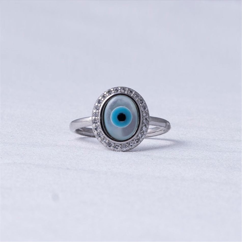 Evil Eye Halo Silver Ring
