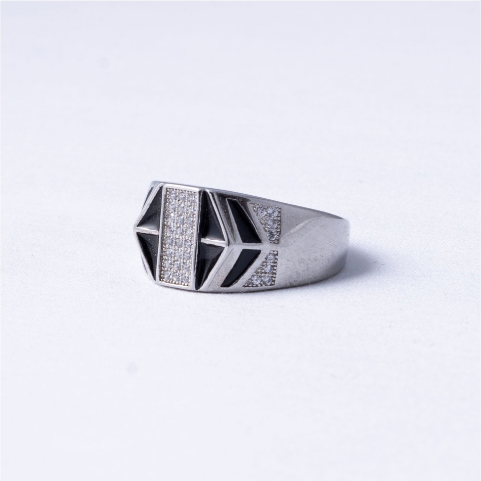 Black Geometric 925 Silver Ring - Image 3