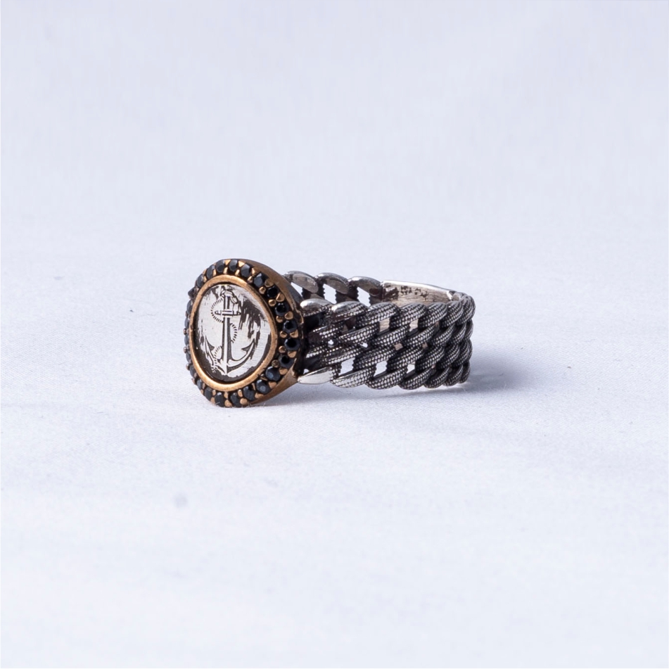 Anchor Medallion Braided 925 Silver Ring - Image 3
