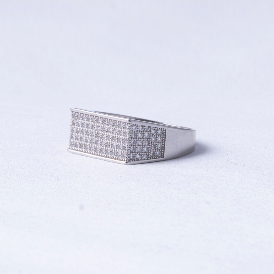 925 Silver Iced Rectangle Signet Ring - Image 3