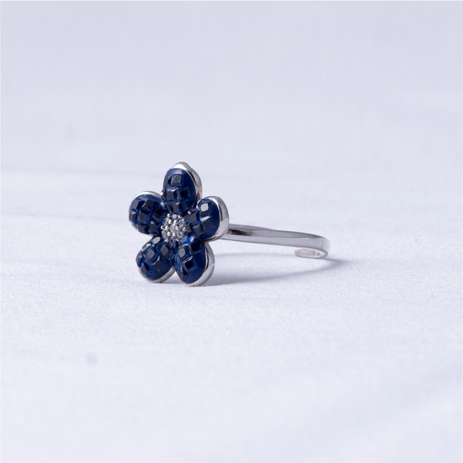 Blue Flower 925 Silver Ring - Image 3