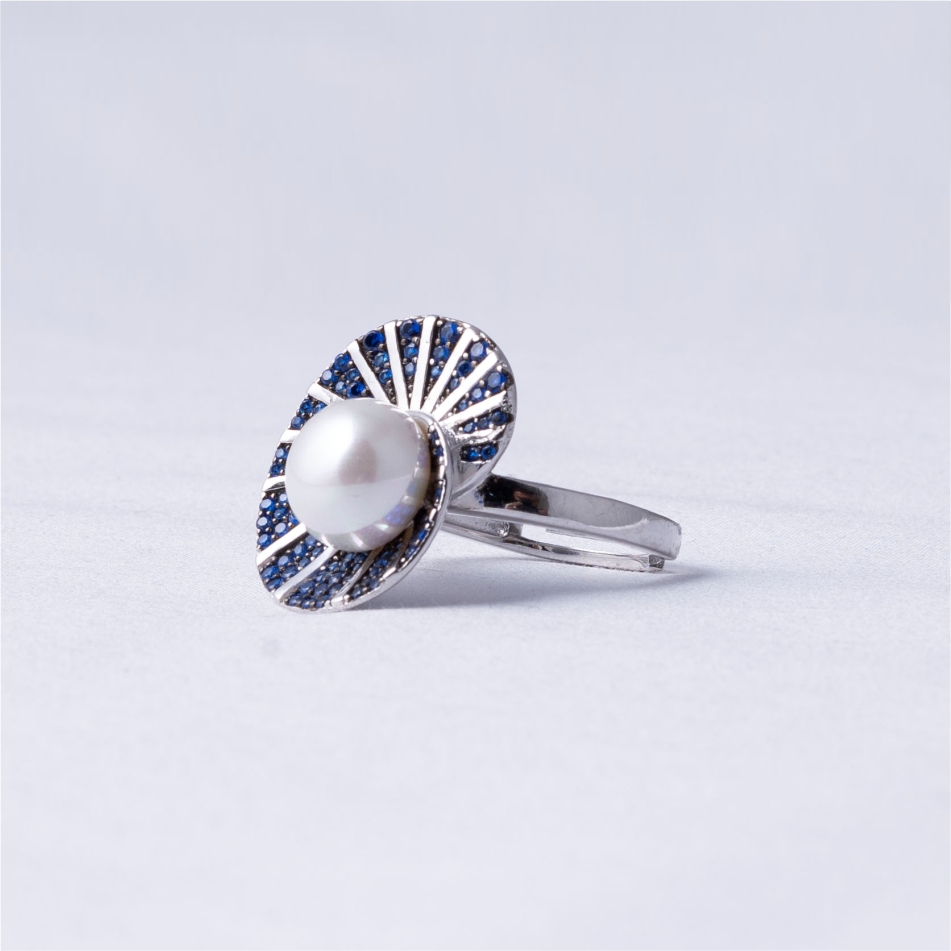 925 Silver Blue Pearl Halo Ring - Image 3