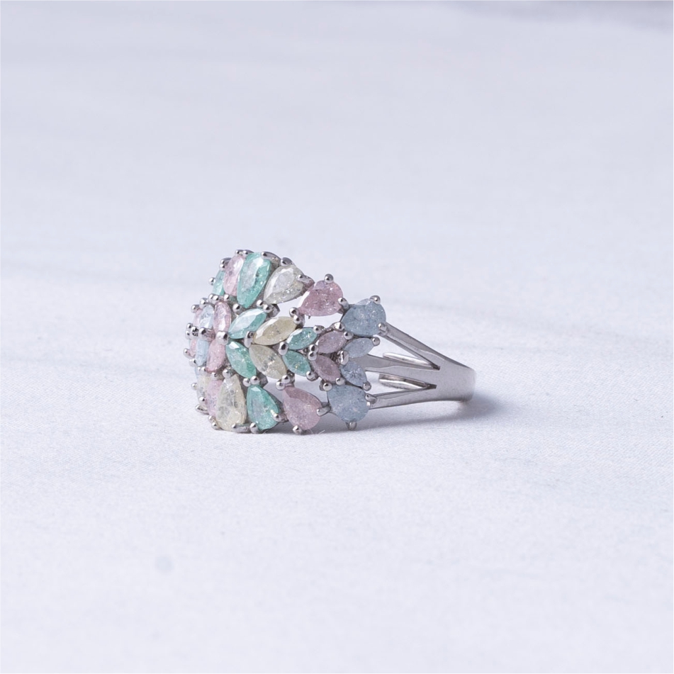 925 Silver Pastel Marquise Cluster Statement Ring - Image 3