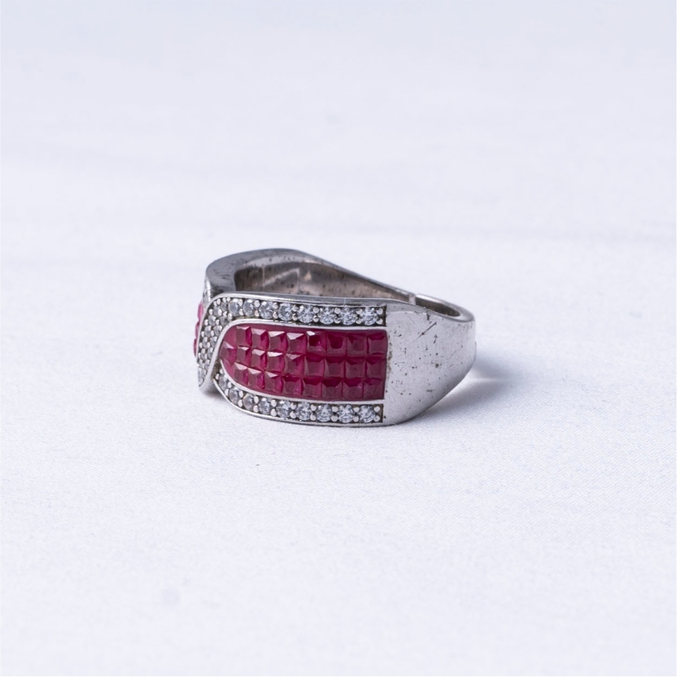 925 Silver Pink Baguette Wave Crossover Ring - Image 3