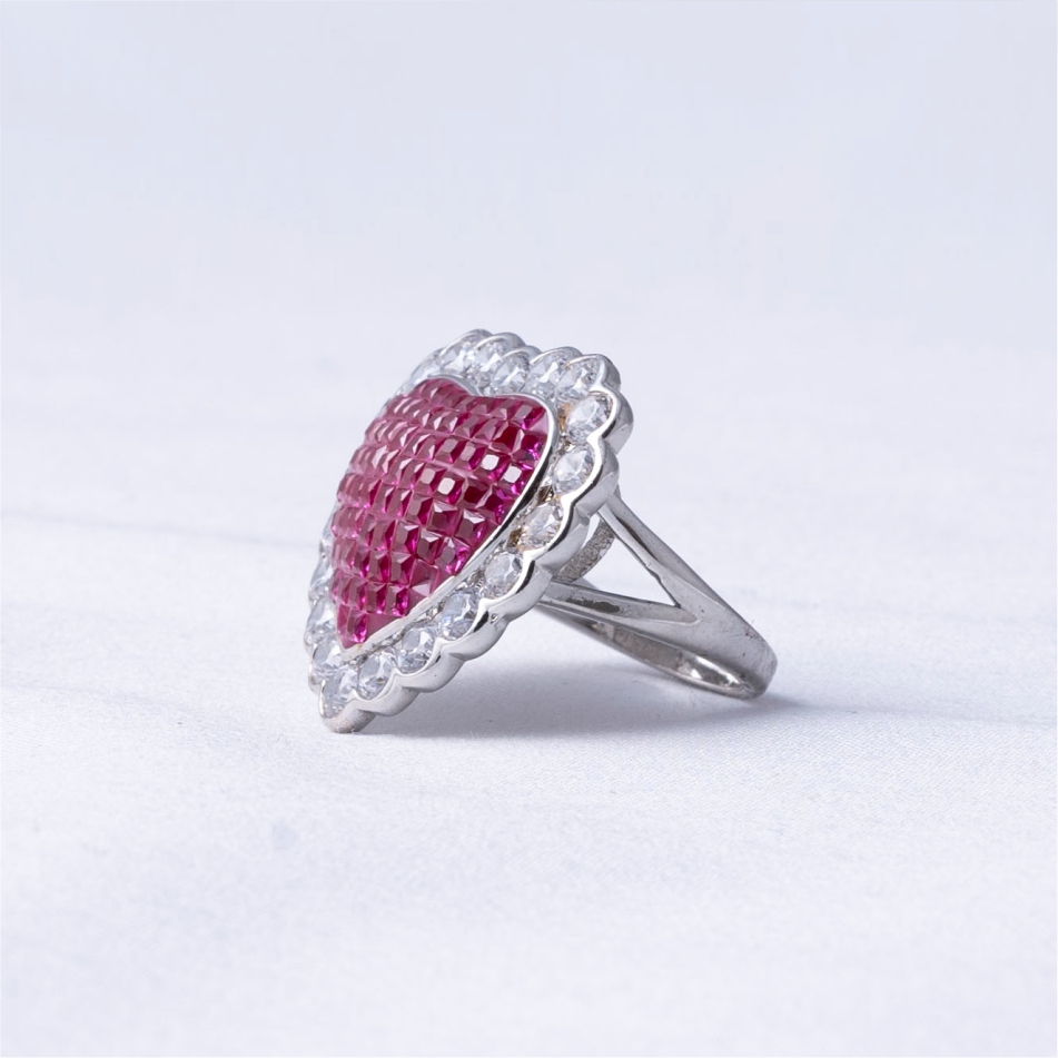 925 Silver Pink Heart Halo Ring - Image 3