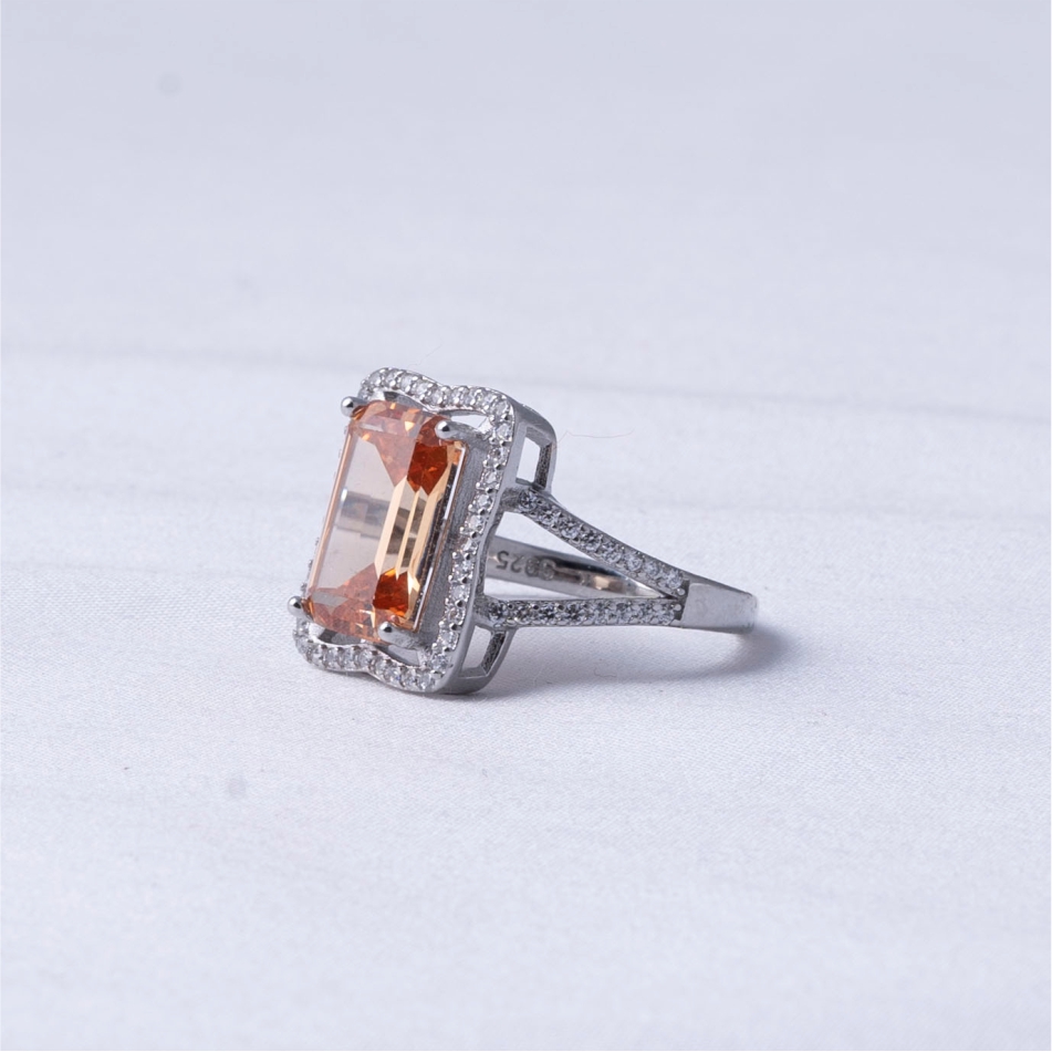 925 Silver Champagne Emerald Halo Ring - Image 3