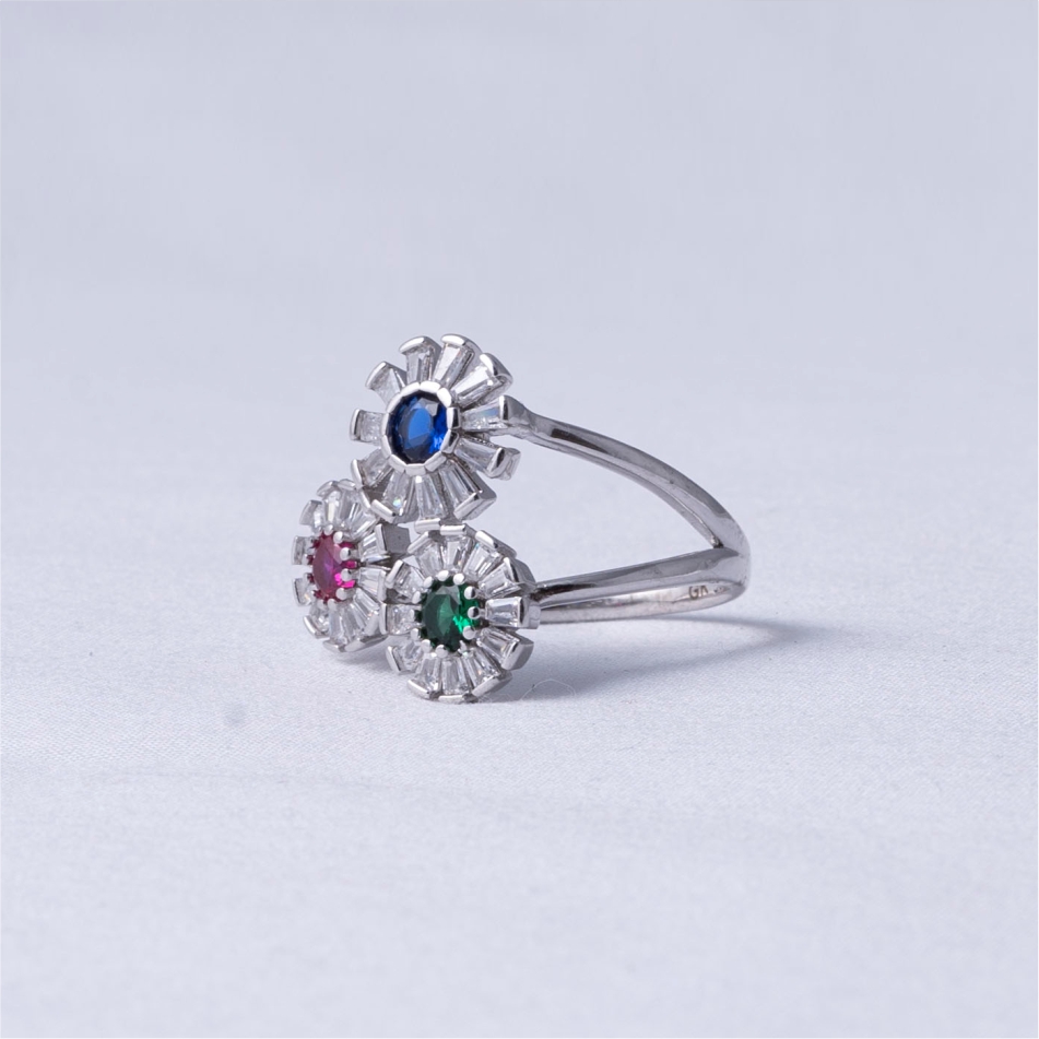 925 Silver Multicolor Daisy Flower Ring - Image 3