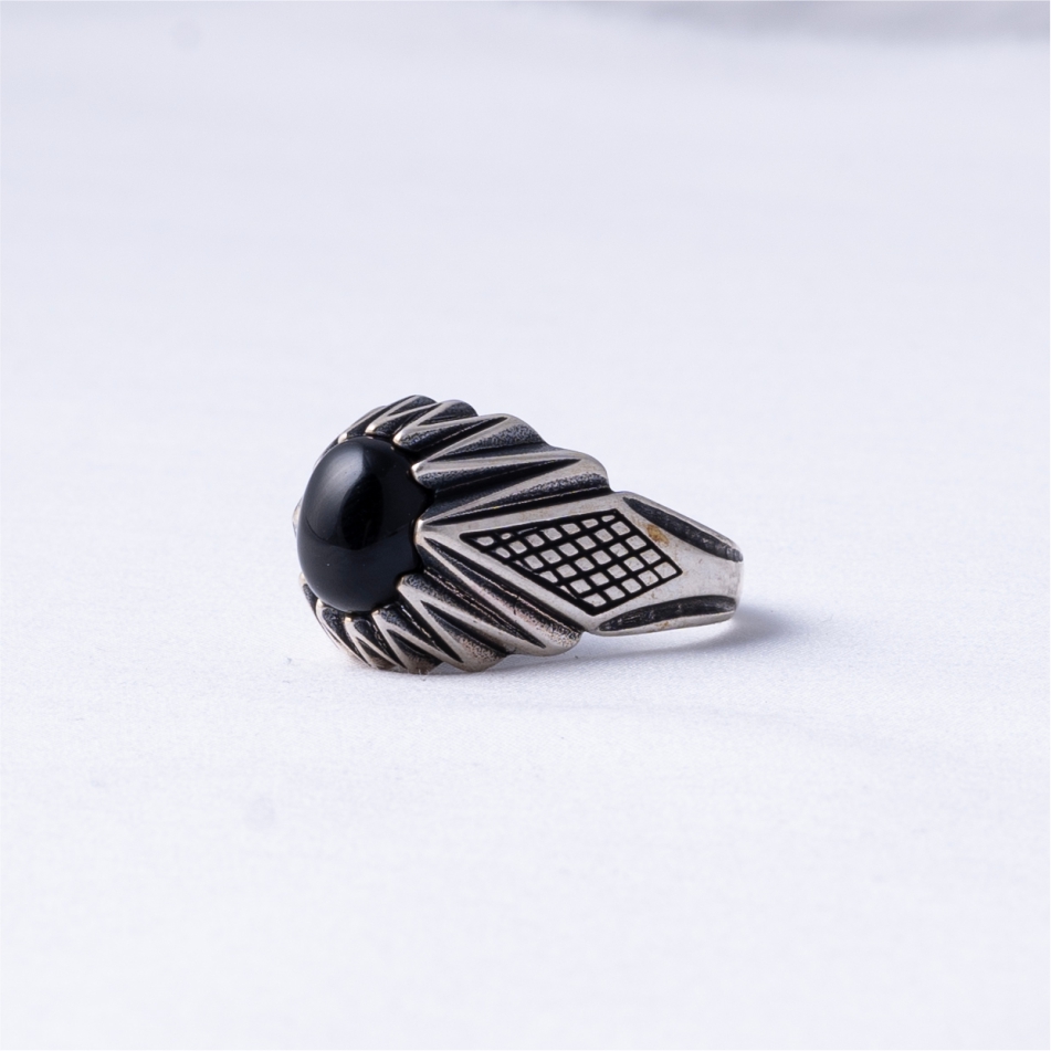 Black Stone Oxidised 925 Silver Ring - Image 3