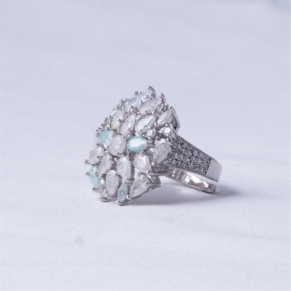 925 Silver Aqua Floral Cluster Ring - Image 3