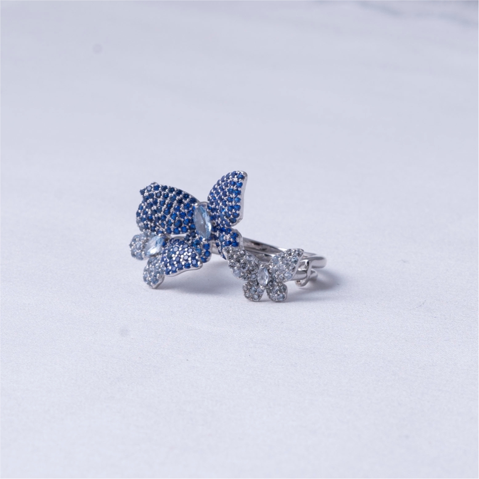 925 Silver Blue Butterfly Open Ring - Image 3