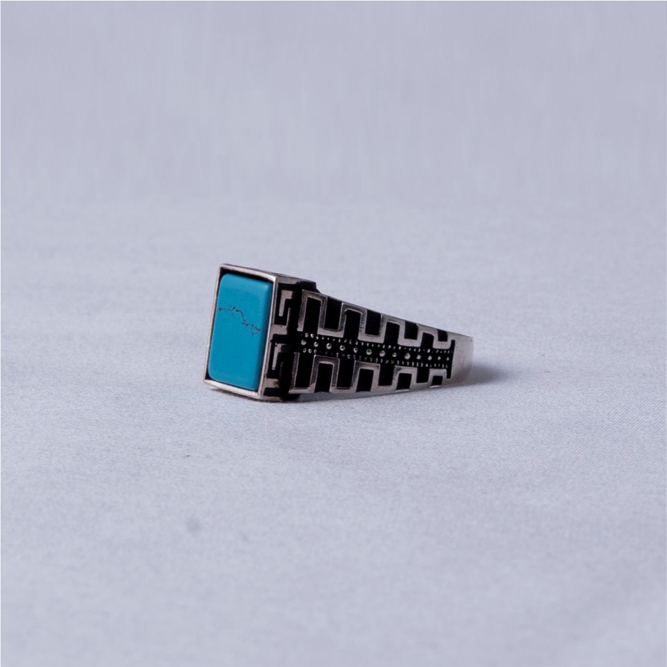 Turquoise Stone Oxidised 925 Silver Ring - Image 3