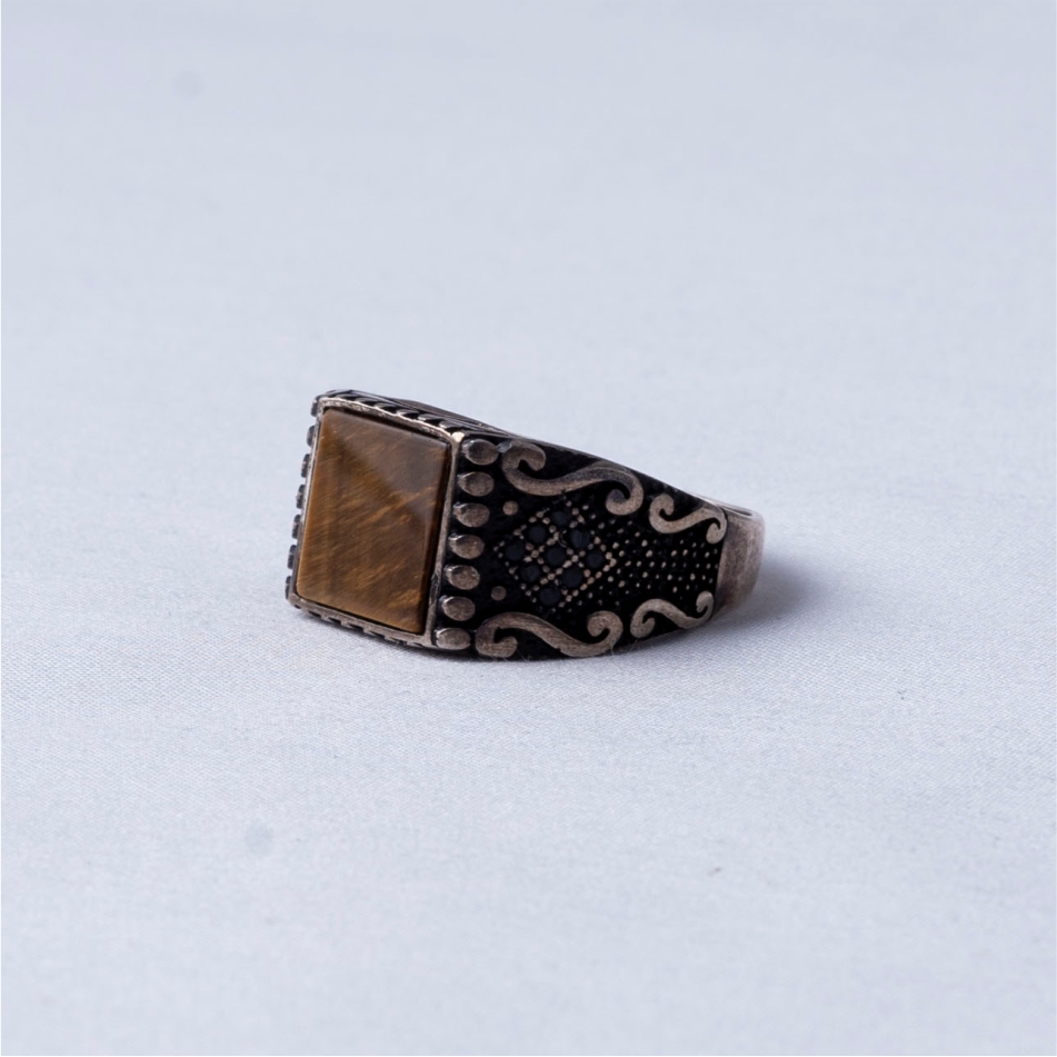 Tiger Eye Stone Oxidised 925 Silver Ring - Image 3