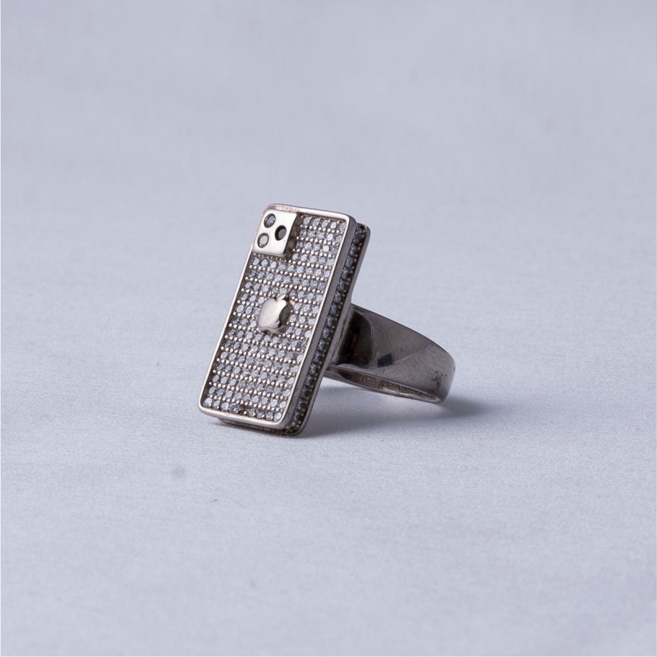 Rectangle Crystal Stone Oxidised 925 Silver Ring - Image 4