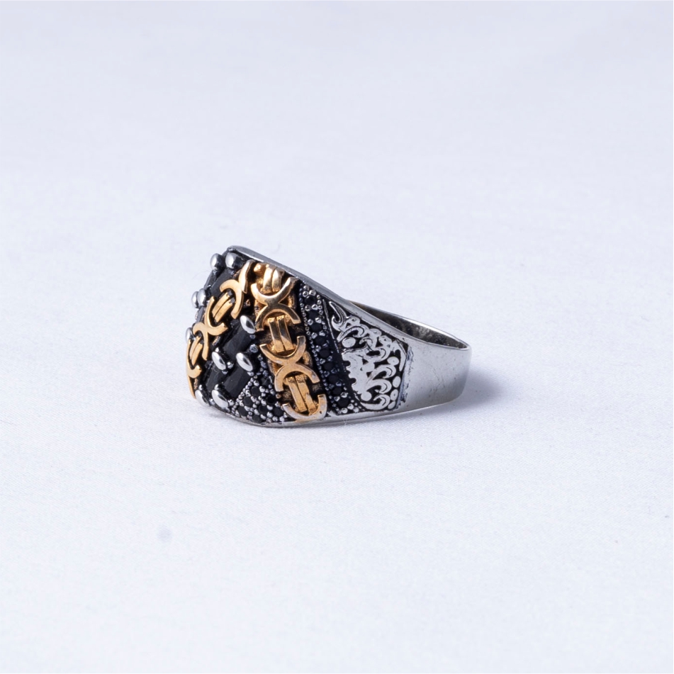 Black Stone Gold Accent 925 Silver Ring - Image 3