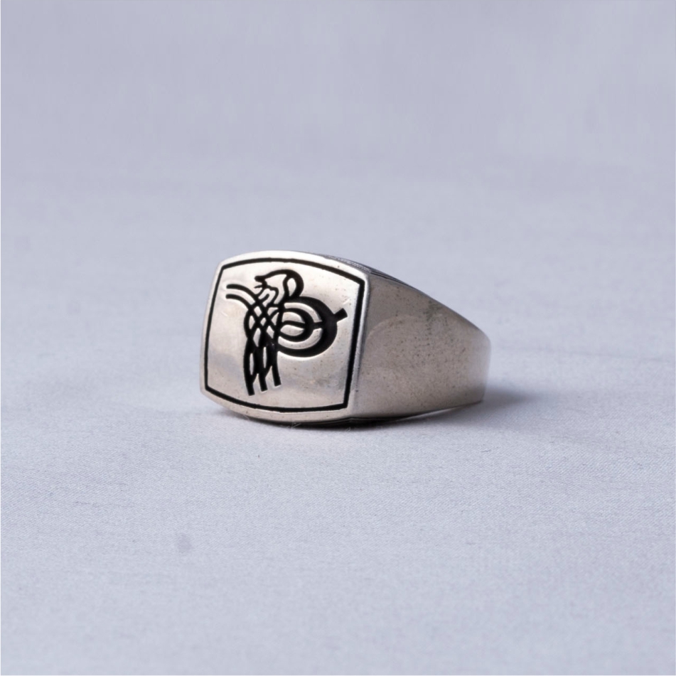 Rectangle Engraved Oxidised 925 Silver Ring - Image 3