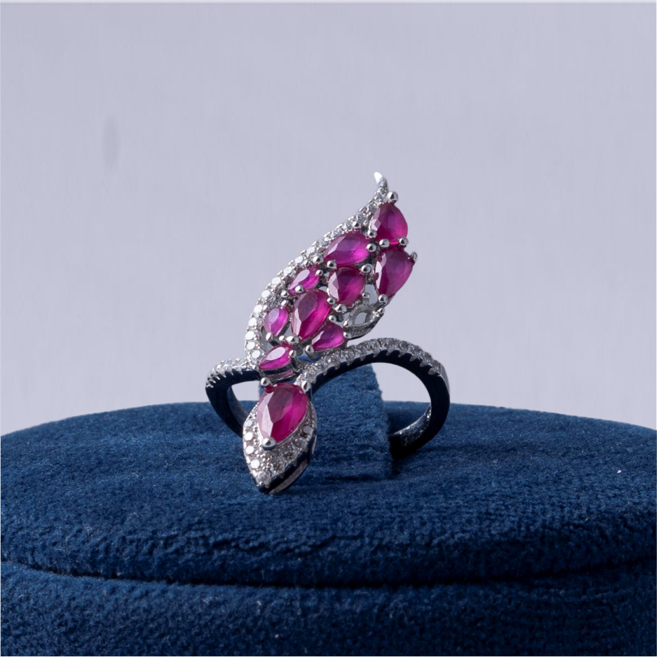 Ruby Leaf Design 925 Silver Ring - Image 3