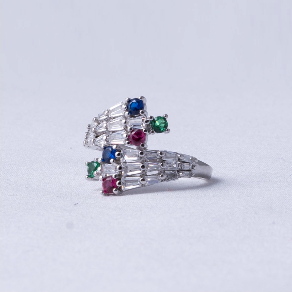 Multicolor Stone Open Design 925 Silver Ring - Image 3