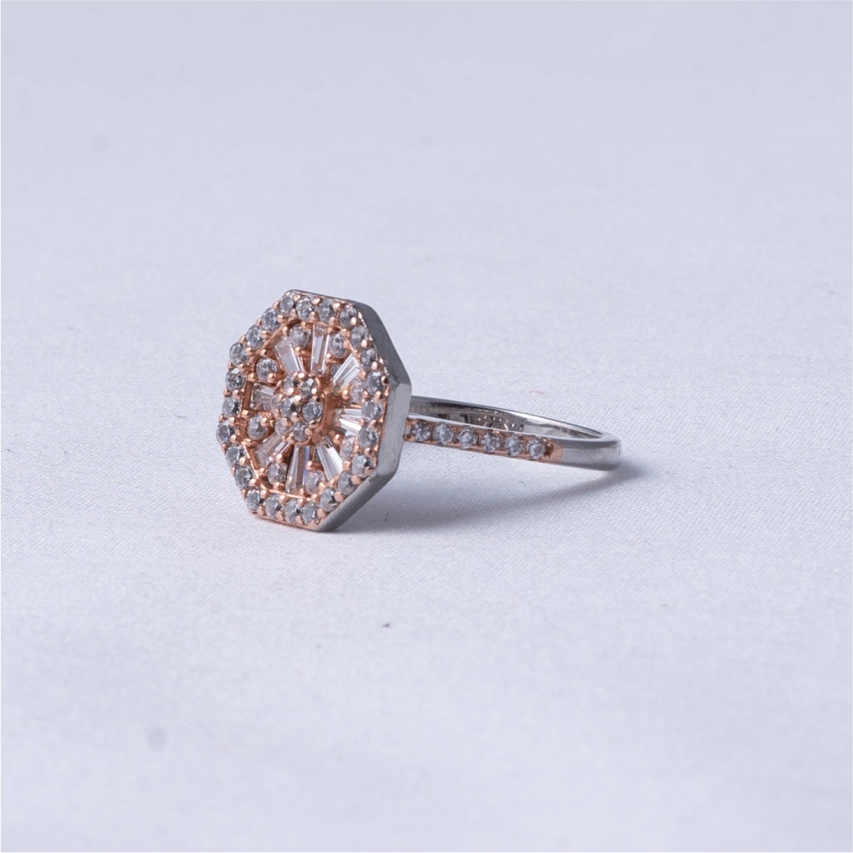 Rose Gold Octagonal Halo 925 Silver Ring - Image 3